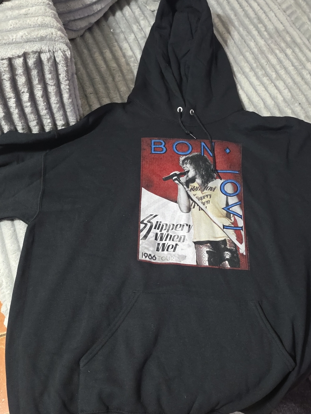 Black Graphic Zip-Up Hoodie with Front Tour Print